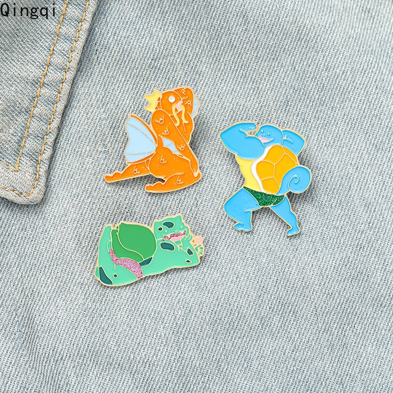 Bros Pin Enamel Desain Kartun Hewan Kebugaran Warna Hijau Biru Oranye Untuk Anak