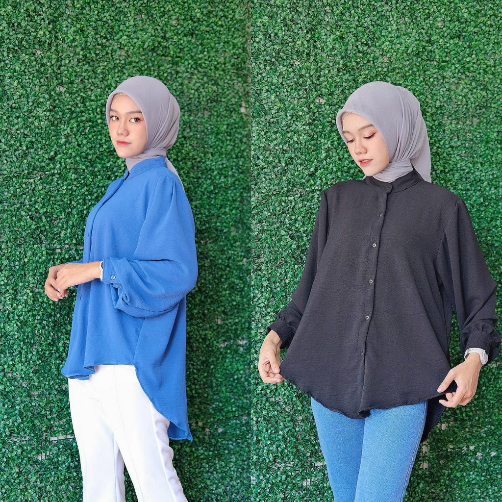 Gewa Kemeja Crinkle Oversized Olivia Shirt - Daily Blouse Oversize Polos - OLIVIA SHIRT KEMEJA WANITA OVERSIZED LINEN