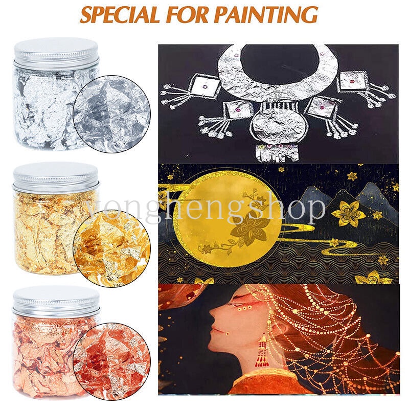 3g Kertas Foil Glitter Warna Gold Silver Tembaga Untuk Dekorasi Nail Art DIY
