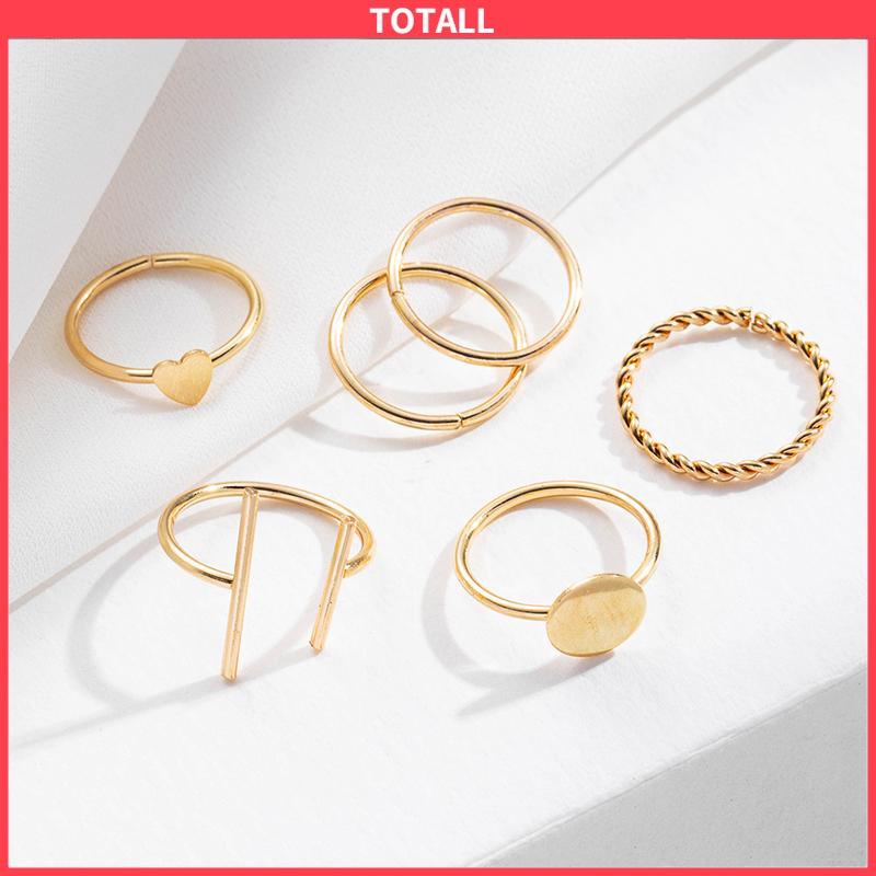 COD 6 pcs Retro Cincin Cinta Kreatif Gaya Keren Paduan Geometris Bersama Cincin Set-Totall