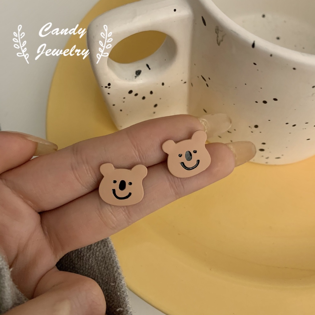 Candy Jewelry Cute Cartoon Earrings Smiling Bear Stud Earring for Women and Girl S925 Silver Needle