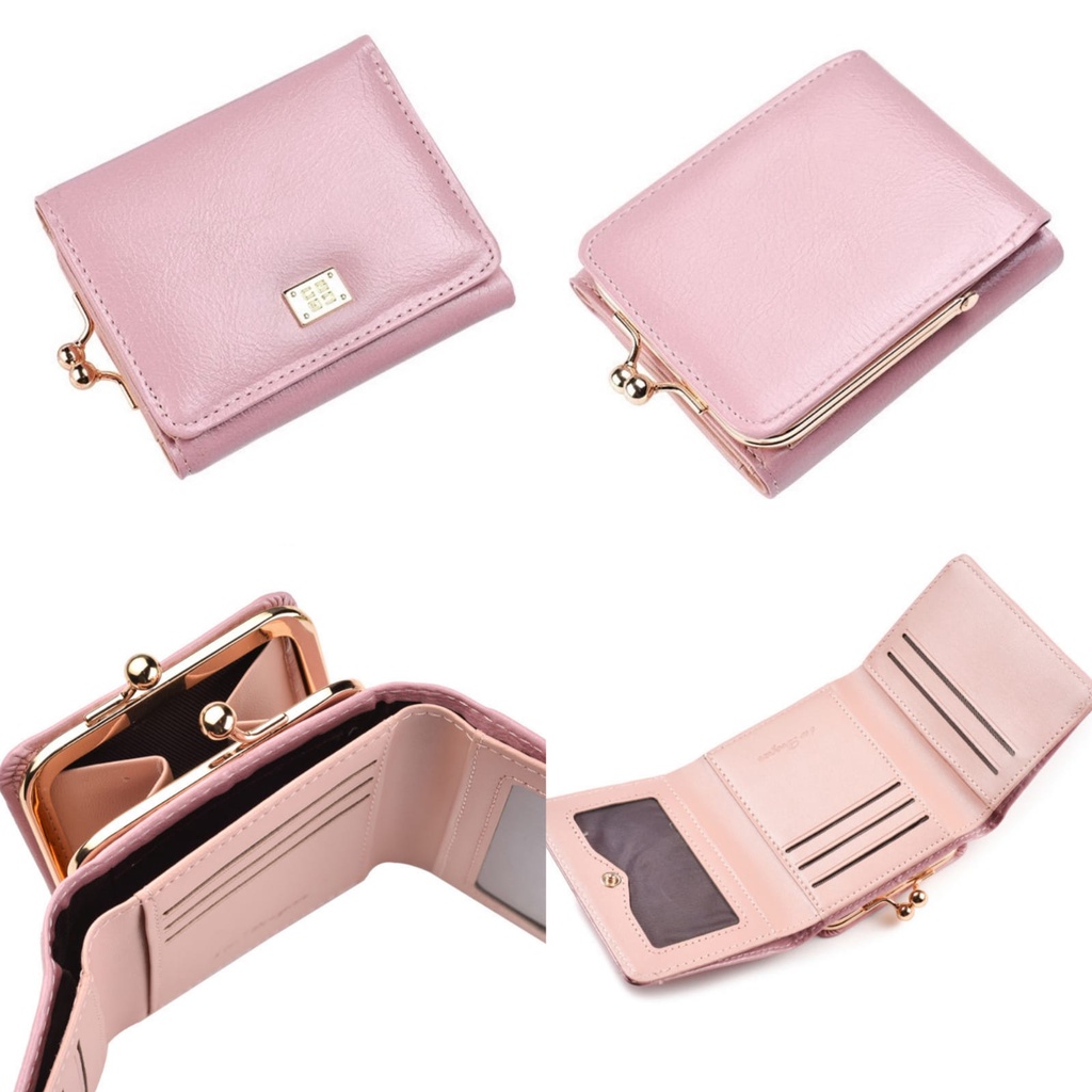 DOMPET WANITA LIPAT 3 MINI KULIT PINK AEGUSA WA581P3 IMPORT KECIL KARTU UANG KOIN SIMPLE PENDEK REMAJA KEKINIAN CEWEK MURAH PREMIUM BATAM BRANDED