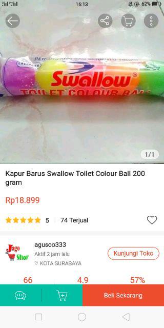 Kapur Barus Swallow Toilet Colour Ball 200 Gram