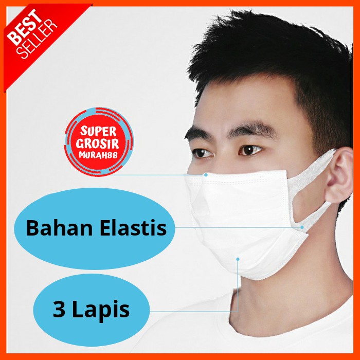 Masker 3Ply Medis Filter Udara Anti Polusi Virus Corona 3 Lapis 50 PCS Putih