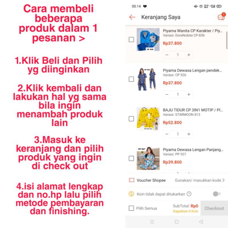 BAJU TIDUR CP 3IN1 MOTIP / PIYAMA CP 3in1 Karakter Katun