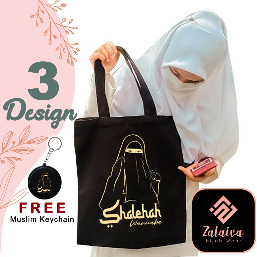 ZALAIVA ➡️ ToteBag Muslimah Wanita Tas Tote Bag Motif Syari Niqab New Design Shalehah Hijaber Bercad