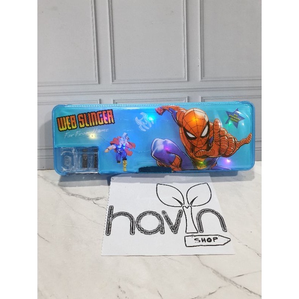 kotak pensil lampu/pencil case LED/kotak pensil MAGNET NYALA/MAGNET LED-Spiderman MAGLED