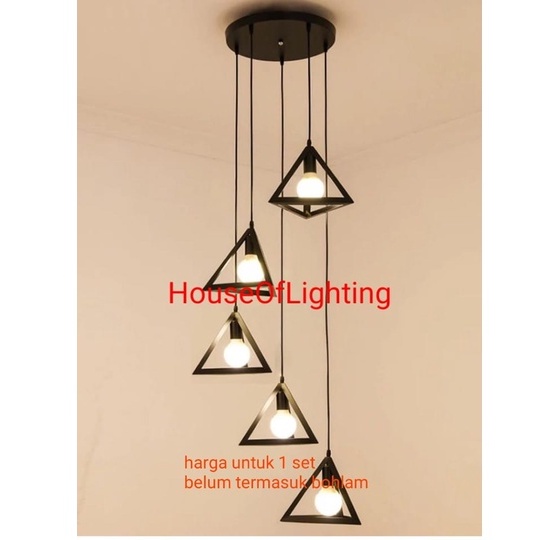 SL1073-5 BK LAMPU GANTUNG TANGGA VOID VINTAGE RETRO VOID E27 DEKORASI SEGITIGA PENDANT LAMP