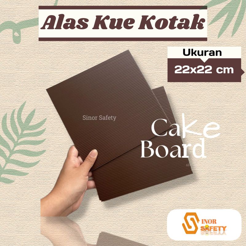 Alas Kue Kotak 22 x 22 cm Coklat Tebal 3mm Tatakan Plastik Impraboard