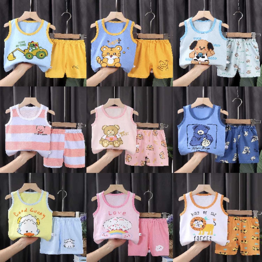 ( Mia ) Setelan Anak Set Baju Bayi 0-6 Tahun Piyama Bayi Import, Pakaian Bayi dan Anak Celana Baju Kaos Tanpa Lengan TL001-007