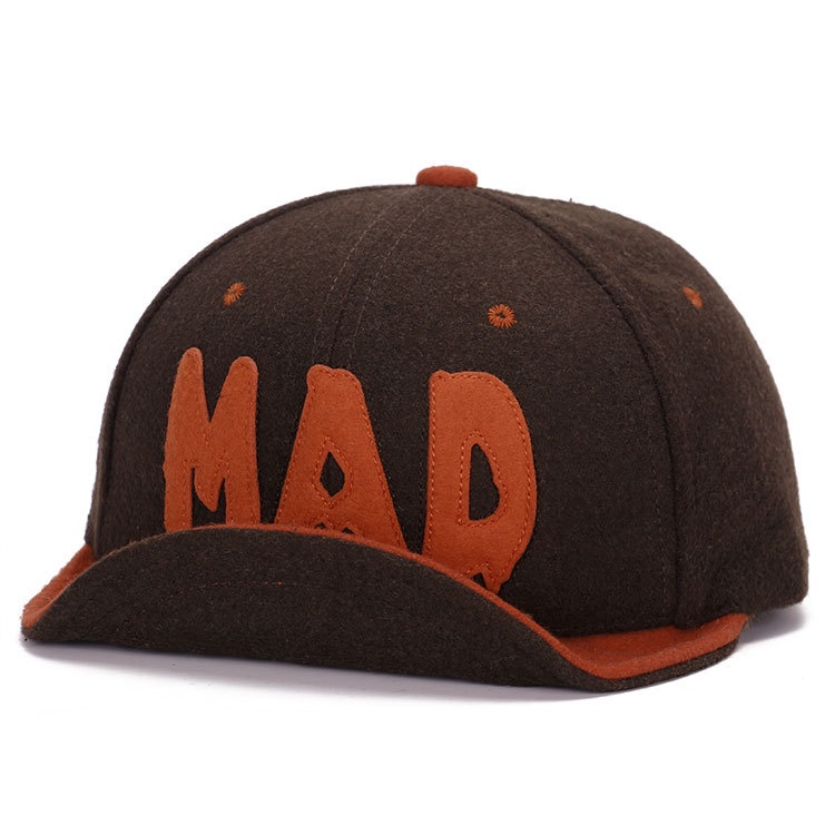 Topi baseball Bahan Wol Desain Alfabet MAD Gaya Korea Untuk Pria Dan Wanita