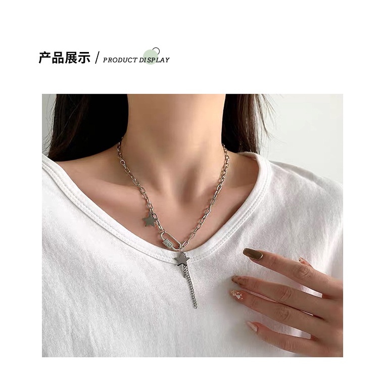 Rumbai lima menunjuk bintang baja titanium kalung wanita in tertanam Berlian klip kalung niche desai
