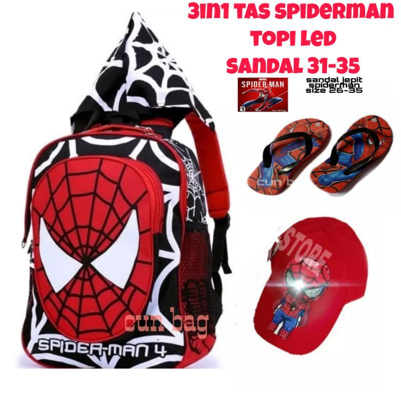 tas sekolah anak sd /tas spiderman/tas spiderman berhadiah sandal dan topi led bisa menyala