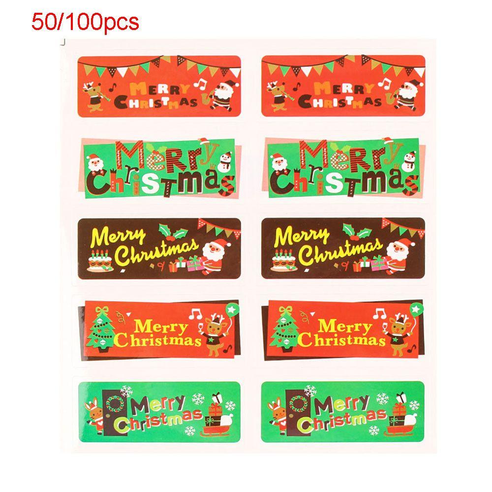 Populer 50 /100 Pcs Kraft Stiker Hiasan Kue DIY Biskuit Kotak Hadiah Lencana Penyegelan Craft Merry Christmas