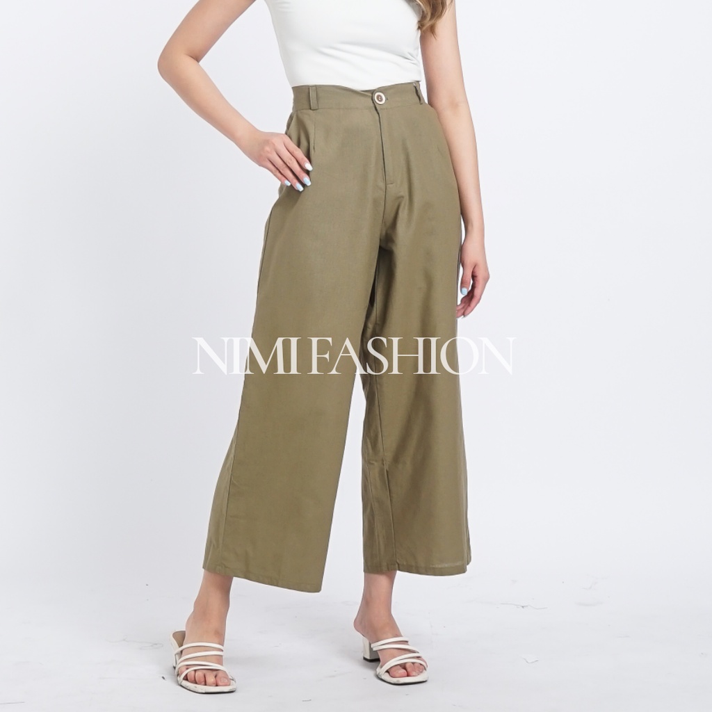 Nimi Kulot Linen Highwaist Wanita / Wide Leg Culottes Linen Pants Premium