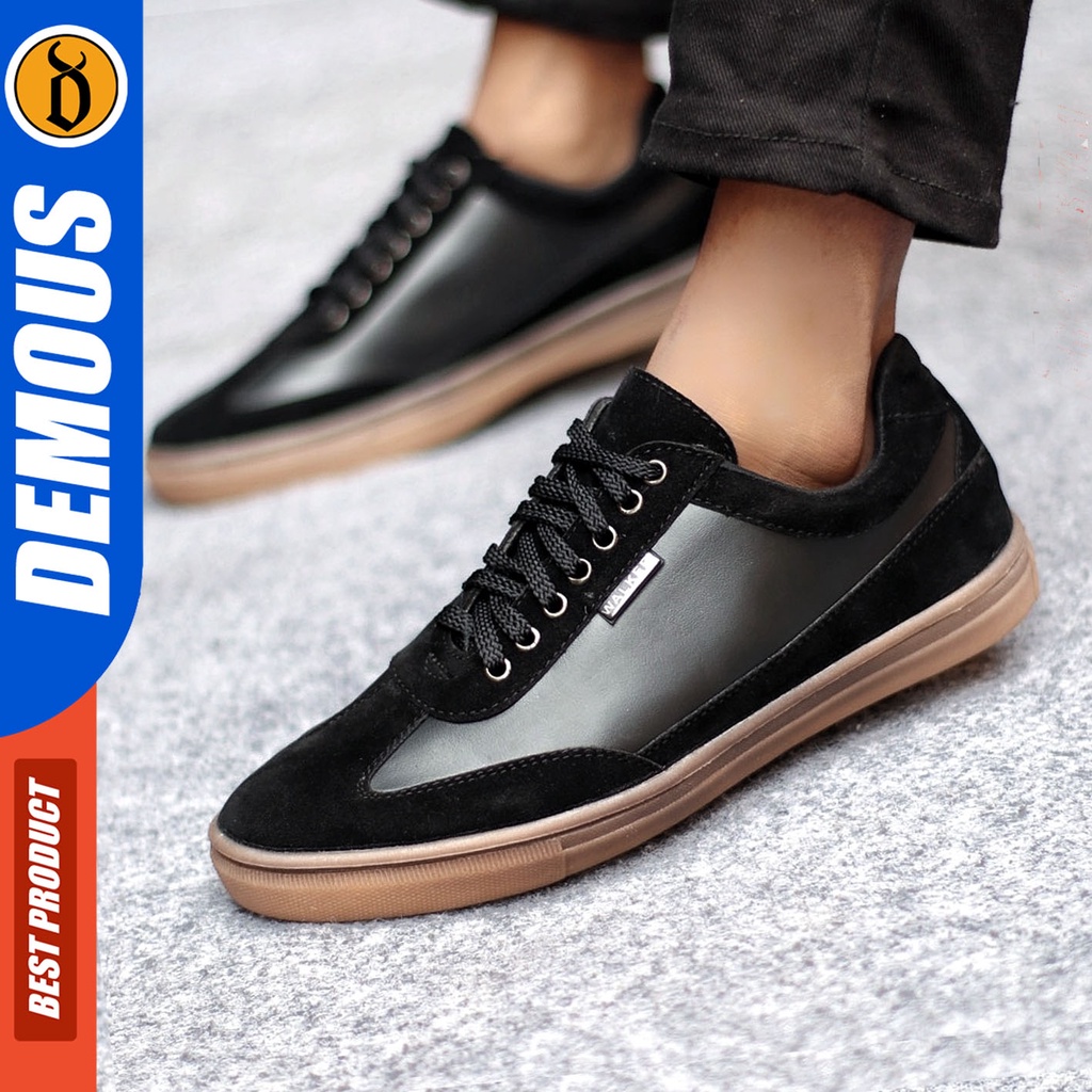 Sepatu Sneakers Pria Sepatu Casual Pria Kulit Pu Sepatu Kerja Kuliah Kondangan Sepatu Hitam Pria DEMOUS RAMIREZ