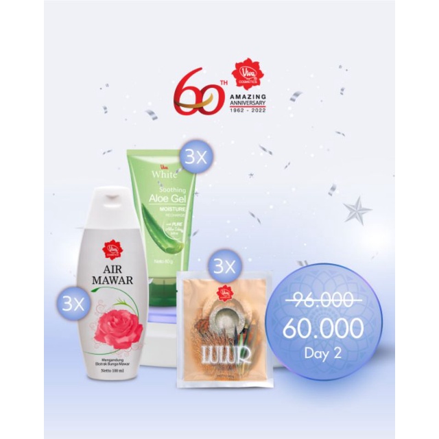 Paket 3 Viva Air Mawar 100 mL3 Viva White Soothing Aloe 3 Viva Lulur 30 g