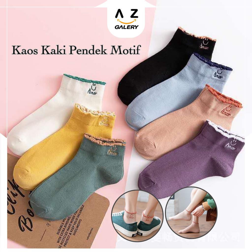 Azgalery KK22 Kaos Kaki Pendek Polos Sekolah Bahan Nyaman Dipakai  Wanita Murah Import