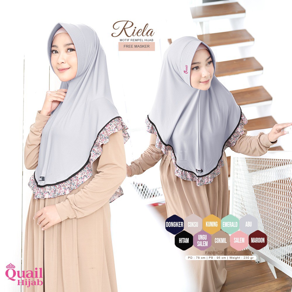 RIELA Hitam Daily hijab rempel motif  Quail Hijab bahan jersey Ori Murah
