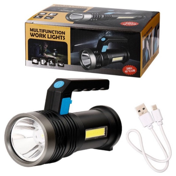 Senter LED DENGAN 4 MODE RECHARGER Waterproof USB 10 W Cree XPE + COB SOS SENTER SUPER TERANG AA