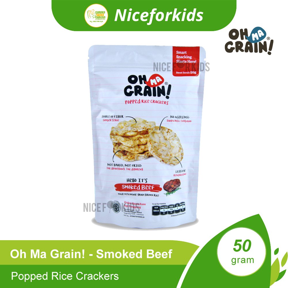 Oh Ma Grain Popped Rice Crackers 50gr / Cemilan Sehat Bebas Gluten