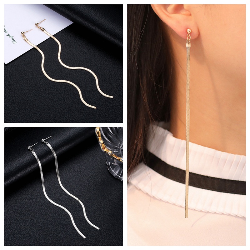 Fancyqube Anting Rantai Rumbai Panjang Menjuntai Warna Silver Gaya Minimalis Untuk Wanita