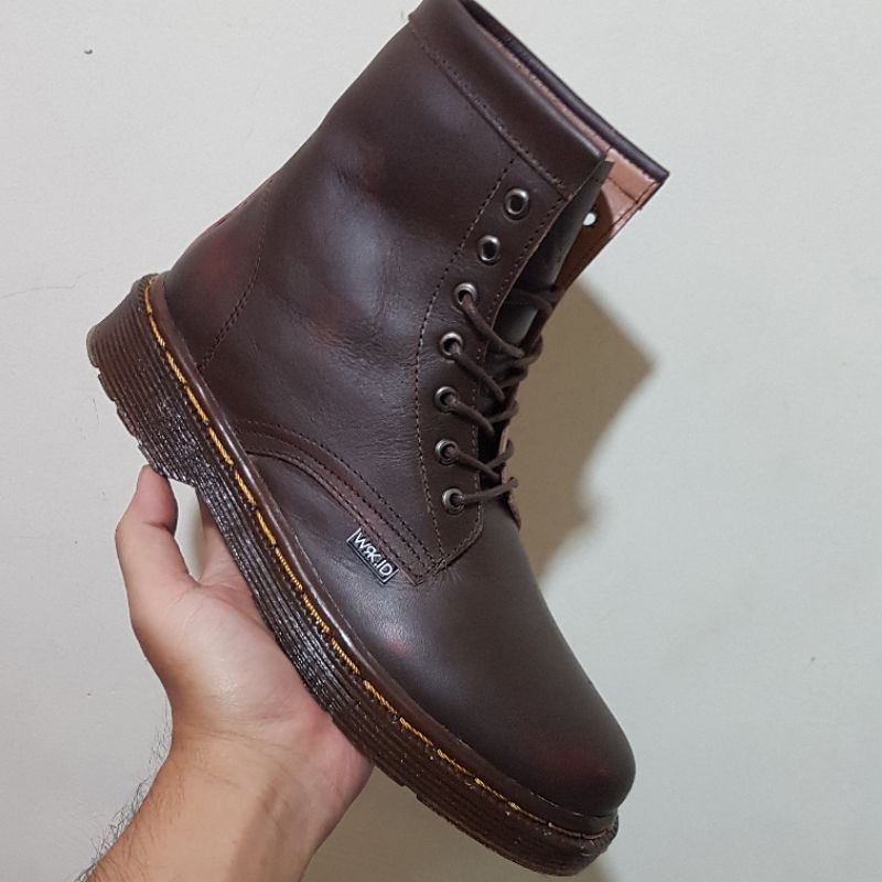 Sepatu Boots Docmart Pria Full Kulit Asli Brush Off Leather Maroon