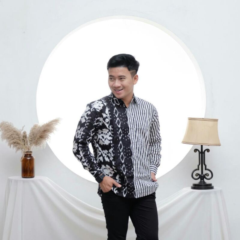 Kemeja Lurik Putih / Baju Lurik / Kemeja Lurik Kombinasi / Kemeja Salur Pria Lengan Panjang Original