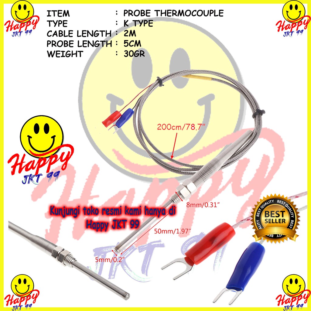 [ HAPPY JKT 99 ] KABEL K TYPE THERMOCOUPLE TEMPERATURE SENSOR STAINLESS PROBE 5CM