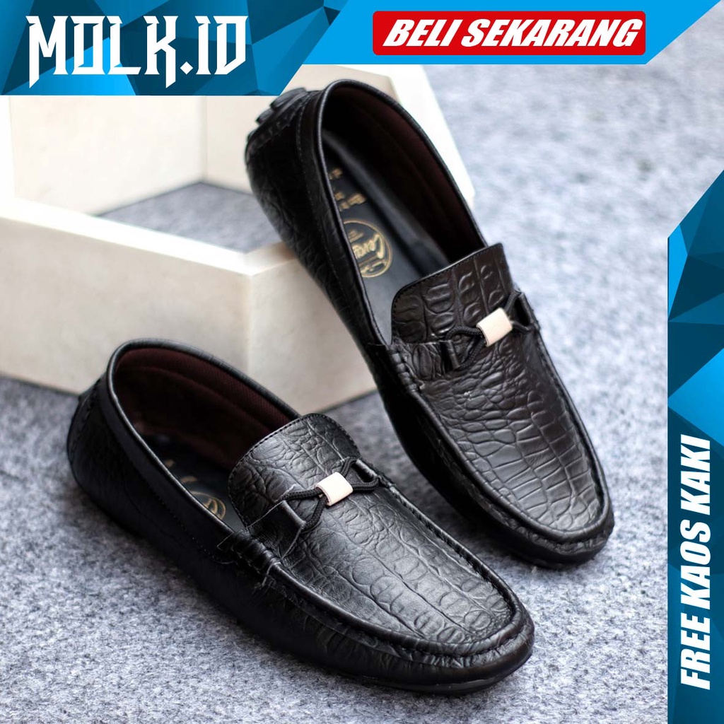 MOLK Sepatu Casual Pria Slip on Santai Antislip Original Branded Formal Kerja Kantor Keren Pantofel Kulit Asli