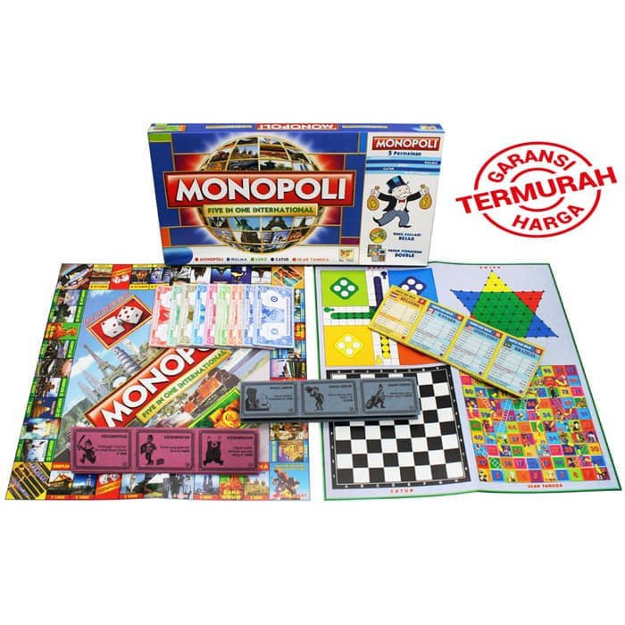 Monopoli 5 in 1 Monopoli Ludo Catur Halma  Ular Tangga 