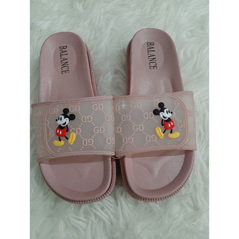 Sandal Wedges Slip Brokat Mickey Mouse Impor 1603 - 43 Balance-Soft Pink
