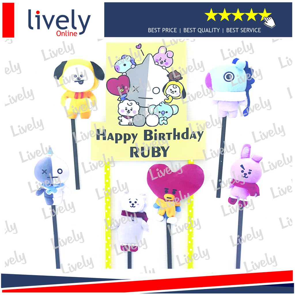 CUSTOM NAMA CAKE TOPPER KARAKTER HIASAN KUE BT21 01 HBD HAPPY BIRTHDAY