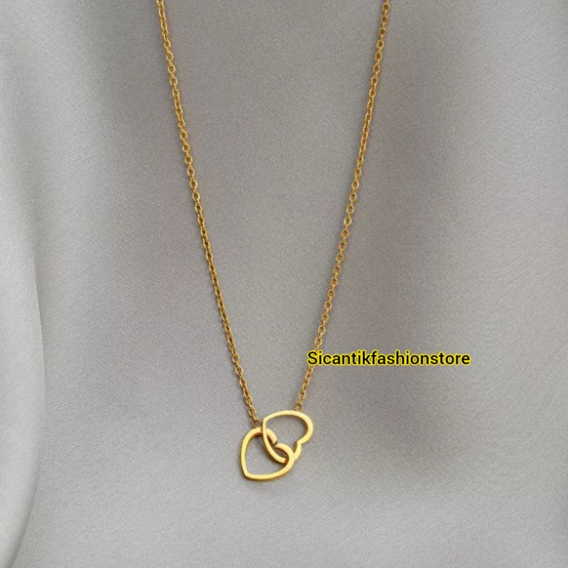 Kalung Rantai Titanium Gold Plus Liontin Love Terbaru Anti Karat Selamanya Kalung Titanium Liontin Love Couple Kalung Wanita Korea Liontin Love Gold