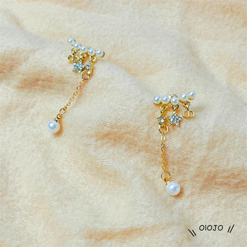 Anting Tusuk Gantung Desain Bintang + Mutiara + Rumbai Untuk Wanita - ol2