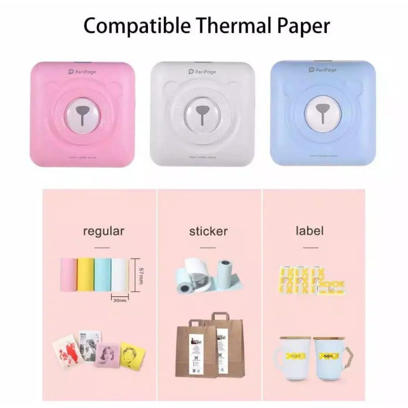 PeriPage 203 DPI Mini Portable Bluetooth Photo Printer Pocket Thermal Printing USB Connection Impres