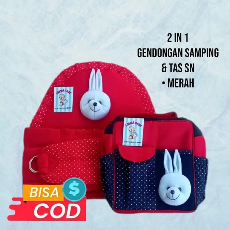 set 2in1 gendongan &amp; tas kecil pelrengkapan bayi