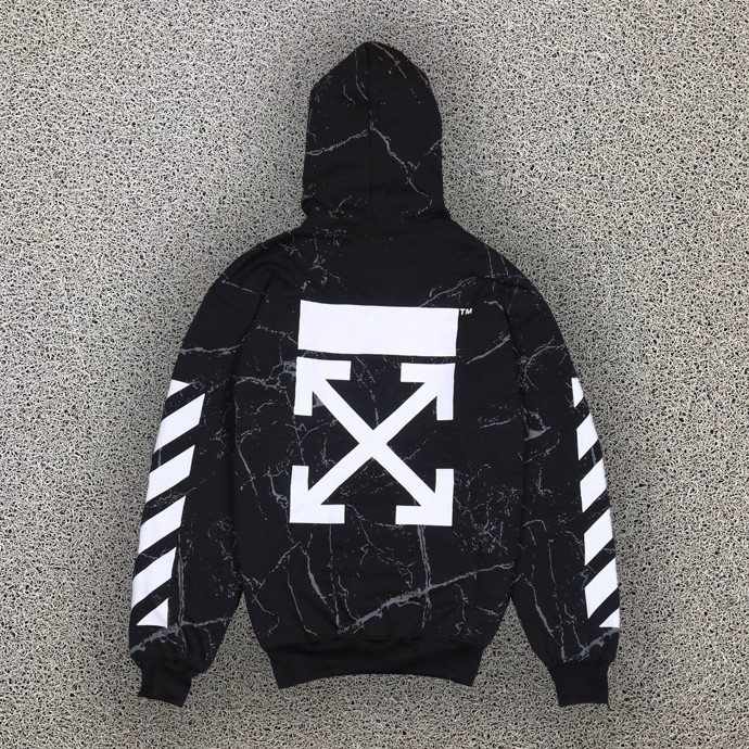 HOODIE OFFWHITE OFF WHITE CROSS DIAGONAL MARBLE BLACK PRINTED