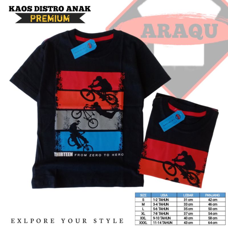 KAOS DISTRO ANAK LAKI-LAKI//MOTIF SEPEDA HITAM KEREN 1-14 TAHUN ORIGINAL
