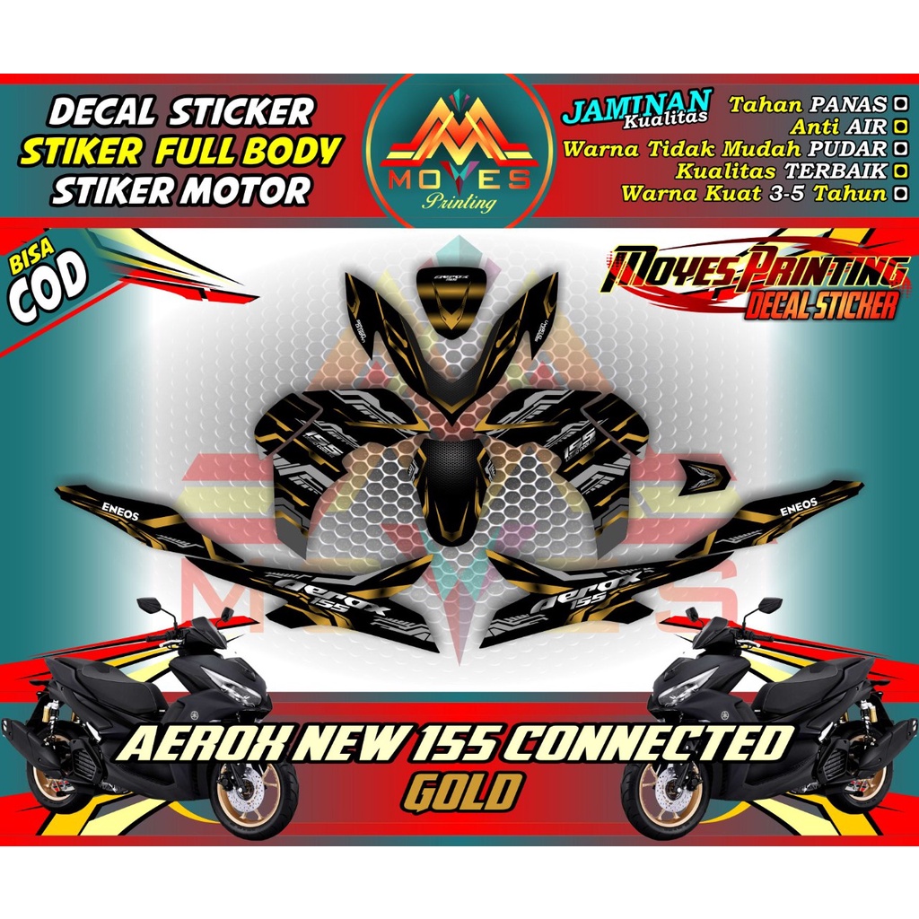 Decal Stiker Aerox New 155 Connected - Motif Robot Matrix Gold