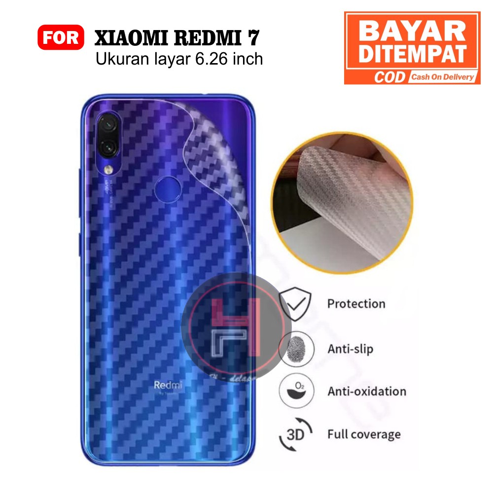 Carbon Garskin for Xiaomi Redmi 7 Premium 3D Carbon Back Skin Anti Gores Belakang