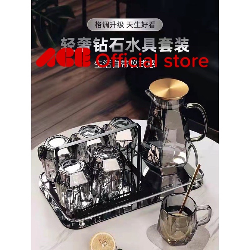 Set Peralatan minum teko 1.5 L dan 6pcs gelas kaca minum 280ml