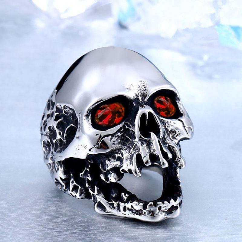 Punk style demon skull inlaid diamond men's titanium steel ring