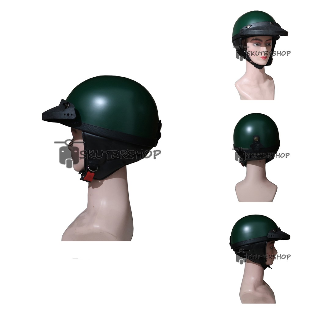 Andriawanhs Helm Chip Chips Club New Retro Klasik Jap Style Vintage Cat Hijau Army Doff + Topi Pet