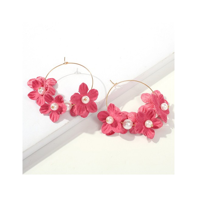 LRC Anting Tusuk Fashion Alloy Pearl Non-woven Flower Earrings D16753