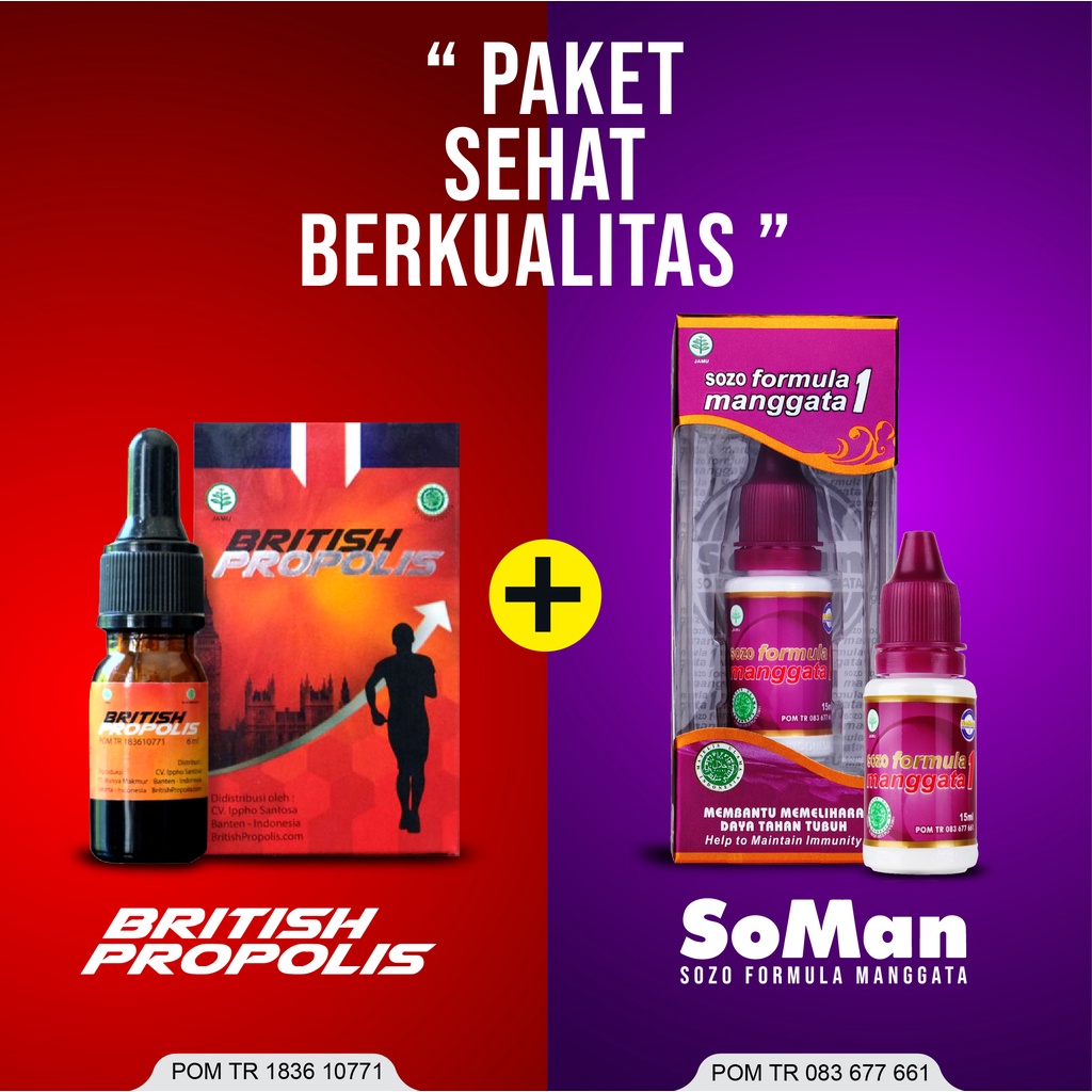 Paket Sehat Keluarga British Propolis dan Soman 1, Obat Herbal Diabetes, Kolesterol, Asam Urat, Magh