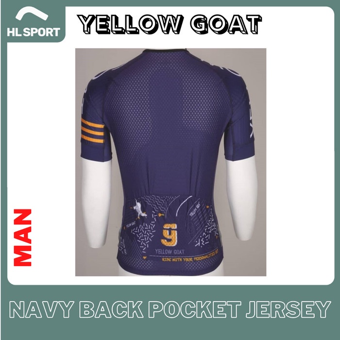 Yellow Goat Cycling Jersey Sepeda Navy Back Pocket MAN