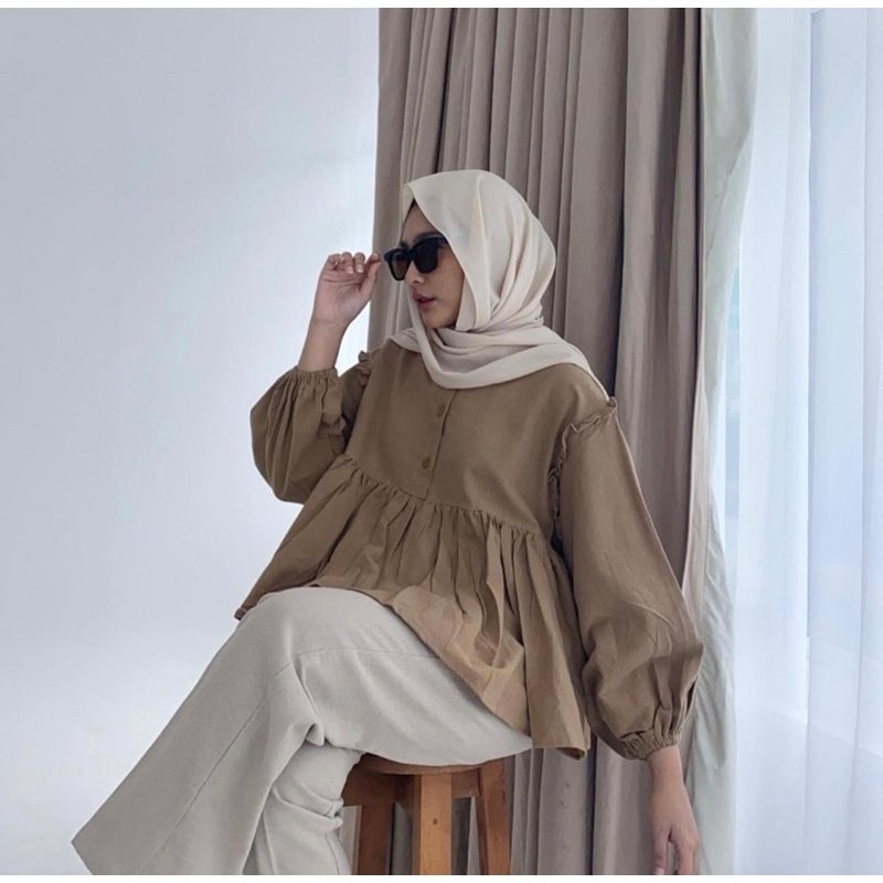 LENKA PEPLUM BLOUSE LINEN / KEMEJA WANITA LINEN SHIRT