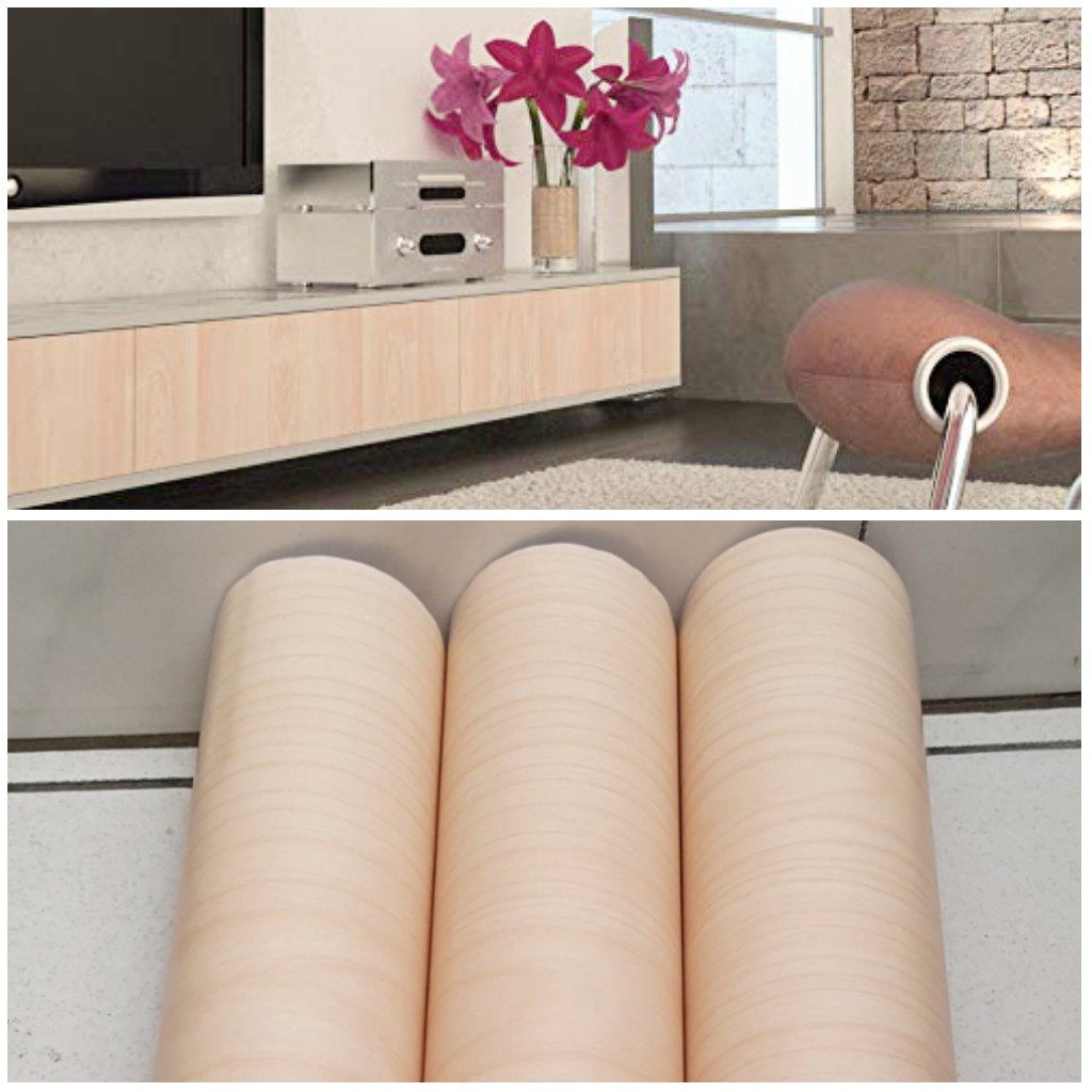 WALLPAPER STICKER DINDING garis kayu krim 920 CONTACT 