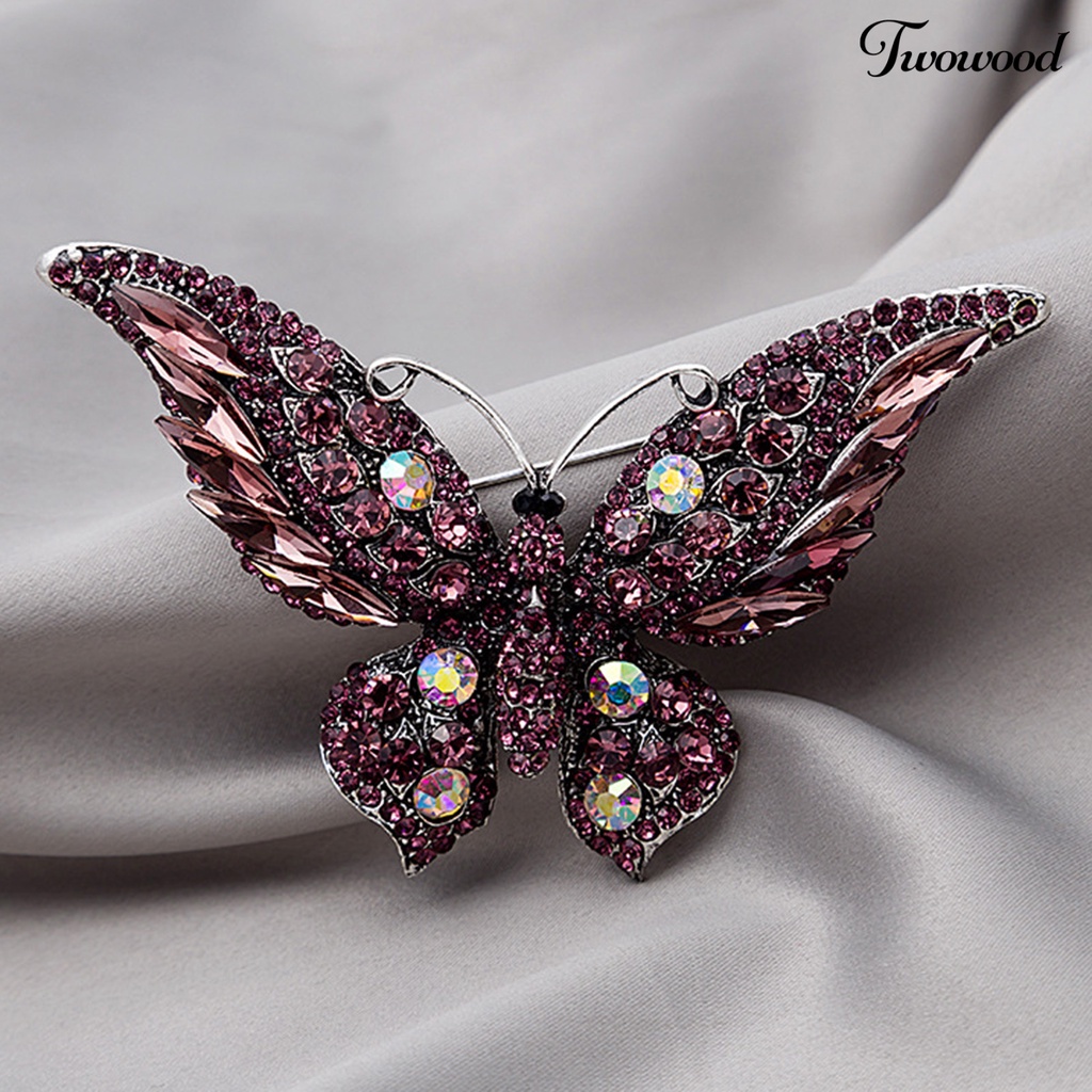 Twowood Butterflies Shape Vivid Lapel Pin Alloy Rhinestone Shiny Badge Brooch Pin Scarf Clip